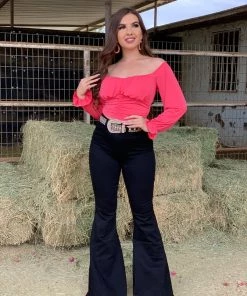 Valeria'S Boutique Rutila High Rise Bell Bottom Jeans (Black)