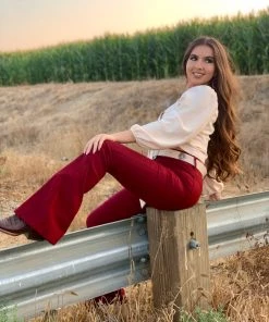 Valeria'S Boutique Burgundy High Rise Flare Pants