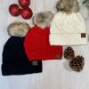 Valeria'S Boutique Knit Pom Pom Beanie (White) New Arrivals