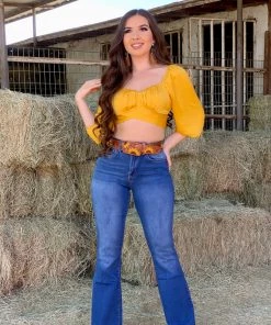 Valeria'S Boutique COLORES Collection Glenda Mid Sleeve Top (Mustard)