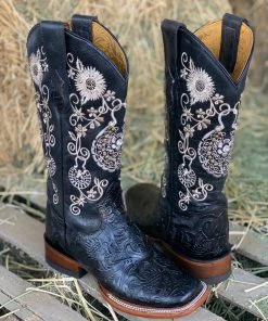 Valeria'S Boutique Arracada Jerezana Embroidered Western Boots (Cincelada) - Black
