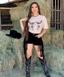 Valeria'S Boutique Tracy Suede Fringe Shorts (Black)