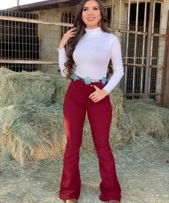 Valeria'S Boutique Burgundy High Rise Flare Pants