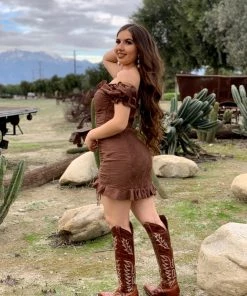 Valeria'S Boutique Matilda Crochet Mini Dress (Brown)