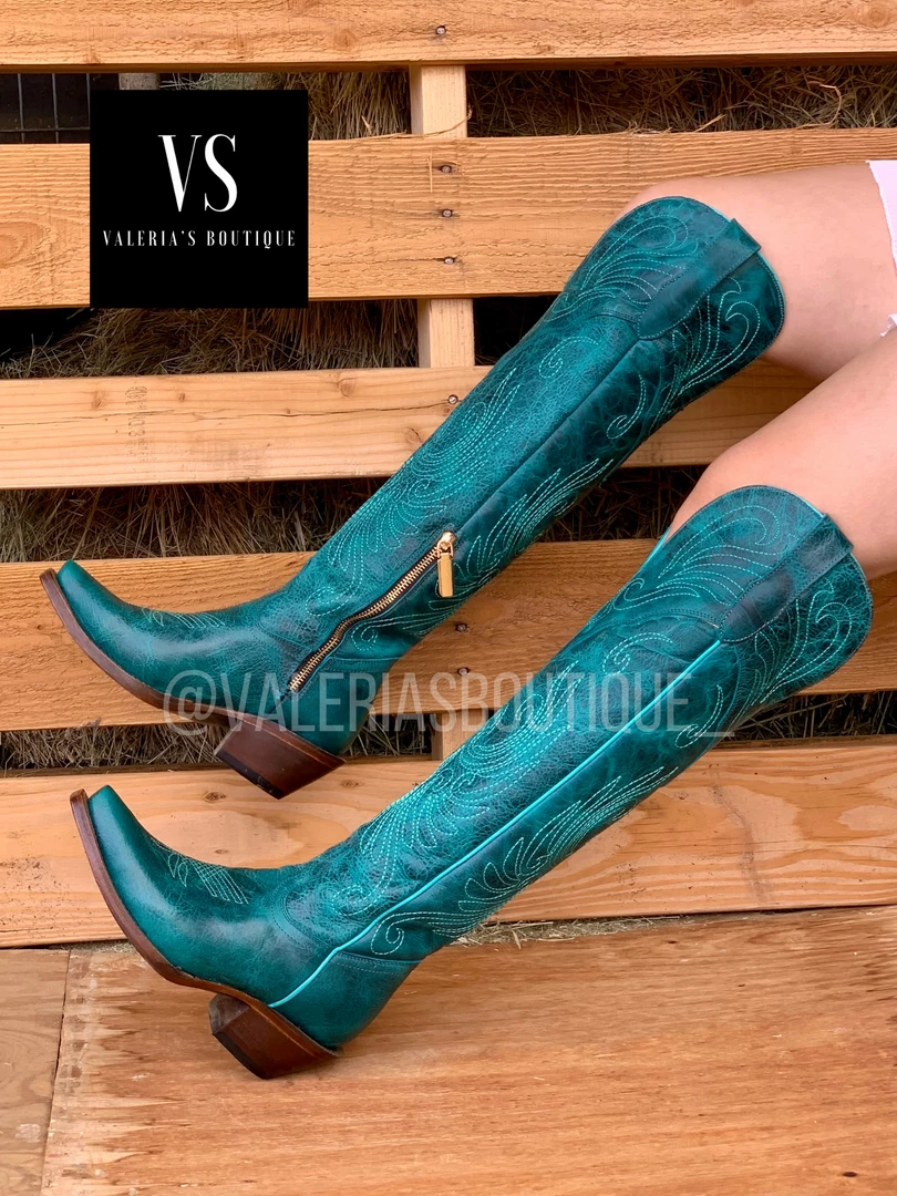 Rodeo Collection Valeria'S Boutique Turquoise Tall Western Boots 3 Rodeo Collection Valeria'S Boutique Turquoise Tall Western Boots