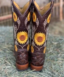 Valeria'S Boutique Pirarucu Fish Embroidered Western Boots (Sunflower)