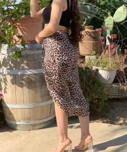 Valeria'S Boutique New Arrivals Cheetah Print Side Slit Midi Skirt