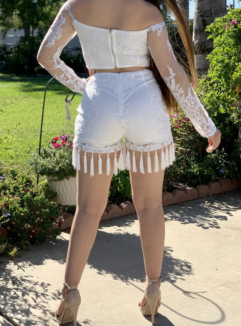 Valeria'S Boutique Angelina Fringe & Lace Short Set (White) 6 Valeria'S Boutique Angelina Fringe & Lace Short Set (White)