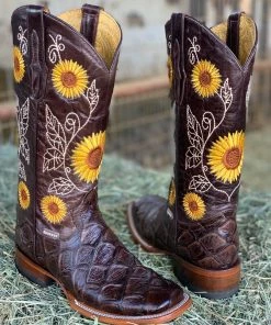 Valeria'S Boutique Pirarucu Fish Embroidered Western Boots (Sunflower)