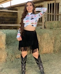 Valeria'S Boutique Rodeo Collection Julie Fringe Mini Skirt (Black)