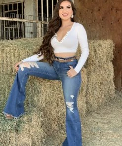 Valeria'S Boutique New Arrivals Rutila High Rise Bell Bottom Jeans (Sand) - Eco-Friendly