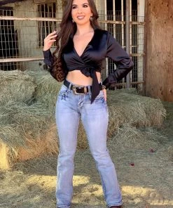 Valeria'S Boutique Isabella Satin Top (Black) New Arrivals