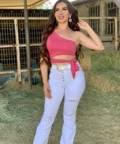 Valeria'S Boutique Regina High Rise Flare Jeans (White)