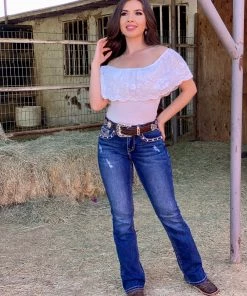 Valeria'S Boutique Niña Soñada Mid Rise Bling Bootcut Jeans