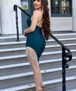 Valeria'S Boutique Giselle Rhinestone Fringe Mini Dress New Arrivals