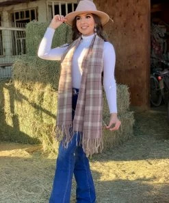 Valeria'S Boutique 50 Shades Of Brown Plaid Scarf