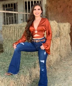 Valeria'S Boutique Rocio High Rise Flare Jeans (Dark) (Eco-Friendly)