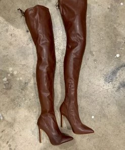 Valeria'S Boutique Leather Thigh High Boots (Chocolate)