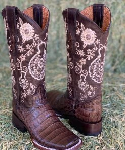 Valeria'S Boutique Arracada Jerezana Embroidered Western Boots (Crocodile) - Brown New Arrivals