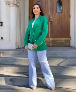 Valeria'S Boutique Stacey Long Blazer (Green) COLORES Collection