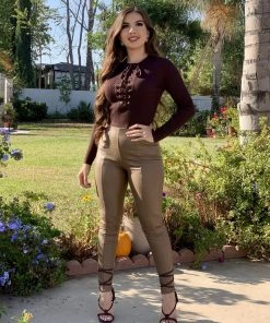 Valeria'S Boutique New Arrivals Sherry High Rise Leather Pants (Mocha)
