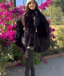 Valeria'S Boutique Margaret Fur Poncho (Black)
