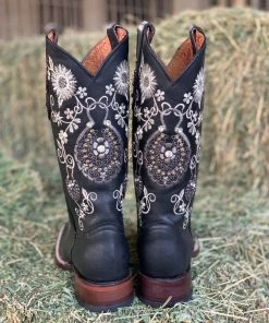 Valeria'S Boutique Arracada Jerezana Embroidered Western Boots (Glossy Black) New Arrivals