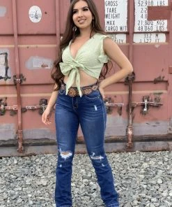 Valeria'S Boutique Adelita Crochet Tie Top (Sage) New Arrivals