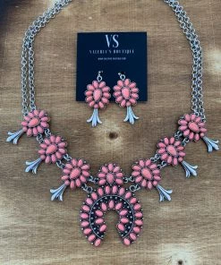 Valeria'S Boutique Rounded Squash Blossom Necklace Set (Red, Yellow, White & Turquoise, & Peach)