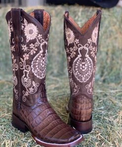 Valeria'S Boutique Arracada Jerezana Embroidered Western Boots (Crocodile) - Brown New Arrivals