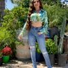 Valeria'S Boutique Jailyne Swirl Satin Top (Green) COLORES Collection
