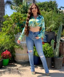 Valeria'S Boutique Jailyne Swirl Satin Top (Green) COLORES Collection