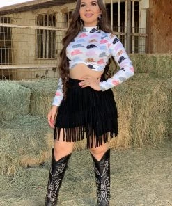 Valeria'S Boutique Rodeo Collection Julie Fringe Mini Skirt (Black)