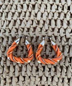 Valeria'S Boutique Orange & Gold Twisted Hoop Earrings Summer / Beach