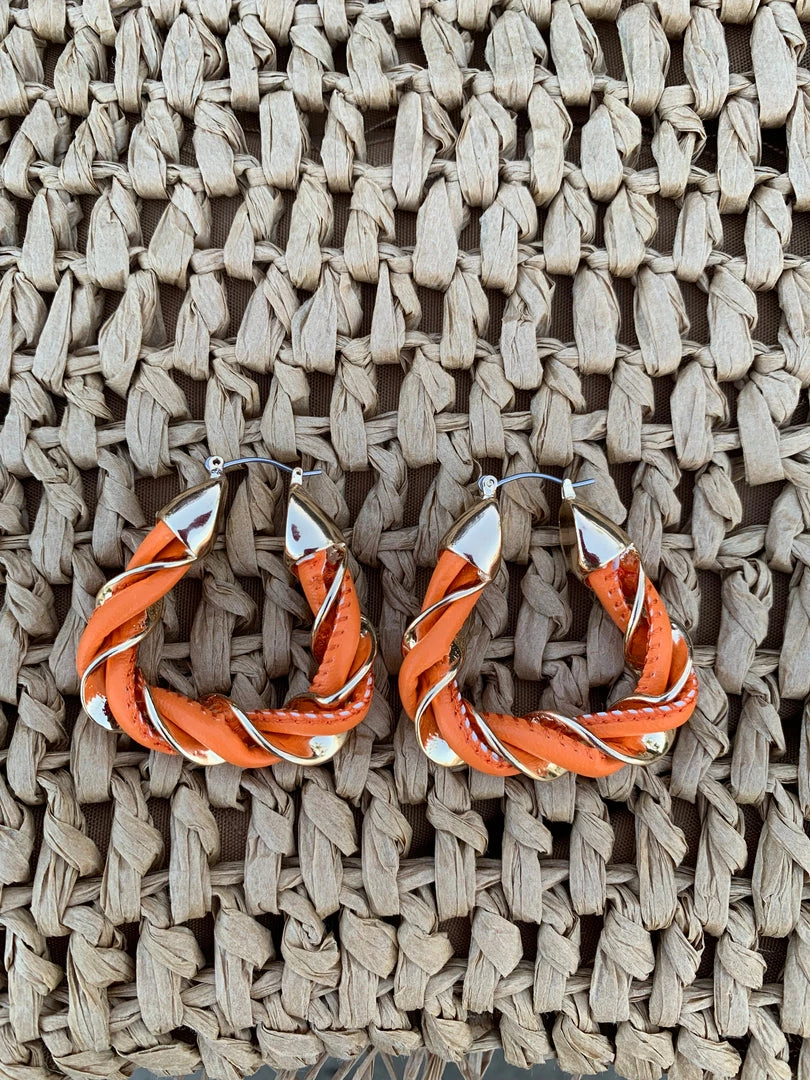 Valeria'S Boutique Orange & Gold Twisted Hoop Earrings Summer / Beach 4 Valeria'S Boutique Orange & Gold Twisted Hoop Earrings Summer / Beach