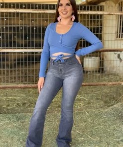 Valeria'S Boutique Regina High Rise Flare Jeans (Grey) New Arrivals