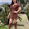 Valeria'S Boutique Matilda Crochet Mini Dress (Brown)