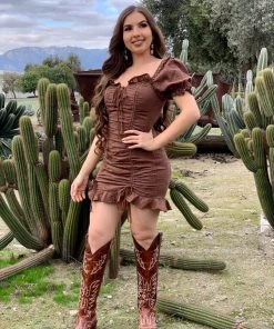 Valeria'S Boutique Matilda Crochet Mini Dress (Brown)