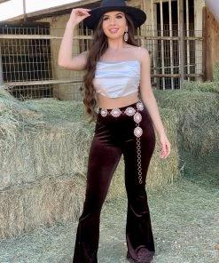 Valeria'S Boutique New Arrivals Velvet Flare Pants (Brown)