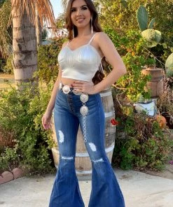 Valeria'S Boutique Baila Esta Cumbia High Rise Bell Bottom Jeans (Dark) Rodeo Collection