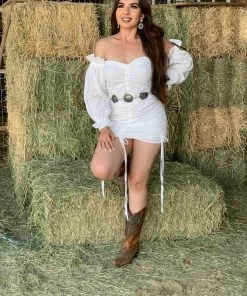 Valeria'S Boutique Matilde Long Sleeve Ruched Drawstring Mini Dress (White)