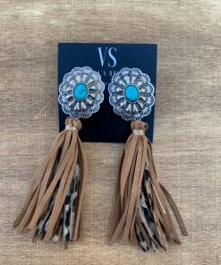 Valeria'S Boutique New Arrivals Concho Fringe Earrings (Brown)