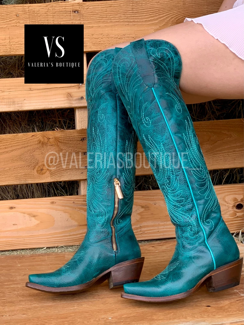 Rodeo Collection Valeria'S Boutique Turquoise Tall Western Boots 4 Rodeo Collection Valeria'S Boutique Turquoise Tall Western Boots