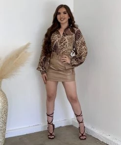 Valeria'S Boutique All The Nudes Snakeskin Blouse New Arrivals