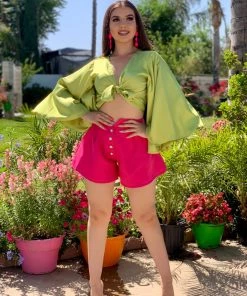 Valeria'S Boutique COLORES Collection Macarena Bell Sleeve Top (Lime)