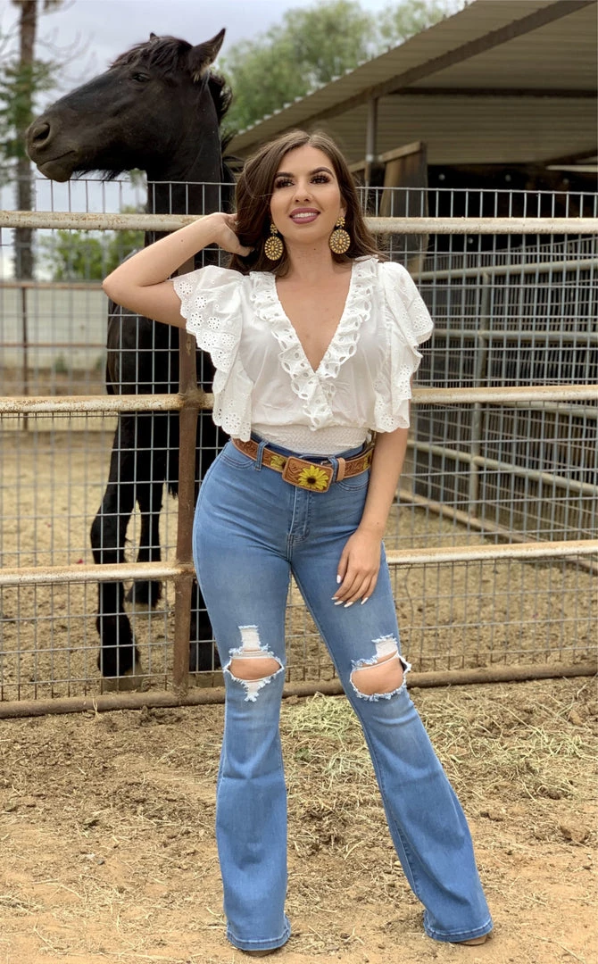 Valeria'S Boutique Rosabella Distressed High Rise Flare Jeans (Light) New Arrivals 4 Valeria'S Boutique Rosabella Distressed High Rise Flare Jeans (Light) New Arrivals