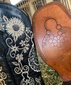 Valeria'S Boutique New Arrivals Arracada Jerezana Embroidered Western Boots (Crocodile) - Black