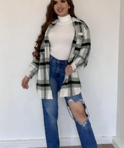 Valeria'S Boutique New Arrivals Hazel Wool Plaid Shacket (Sage Green)