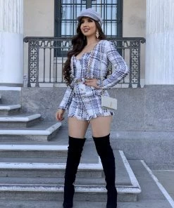 Valeria'S Boutique Anastasia Tweed 3 Piece Short Set (White) New Arrivals