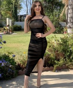 Valeria'S Boutique Kenya Mesh Midi Dress (Black) New Arrivals